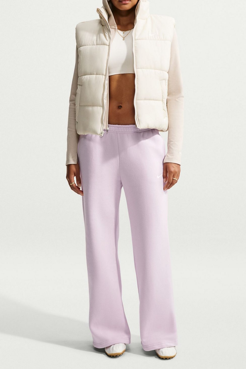 Nike Studio Fleece Mid-Rise Wide Leg Pants - Lilac