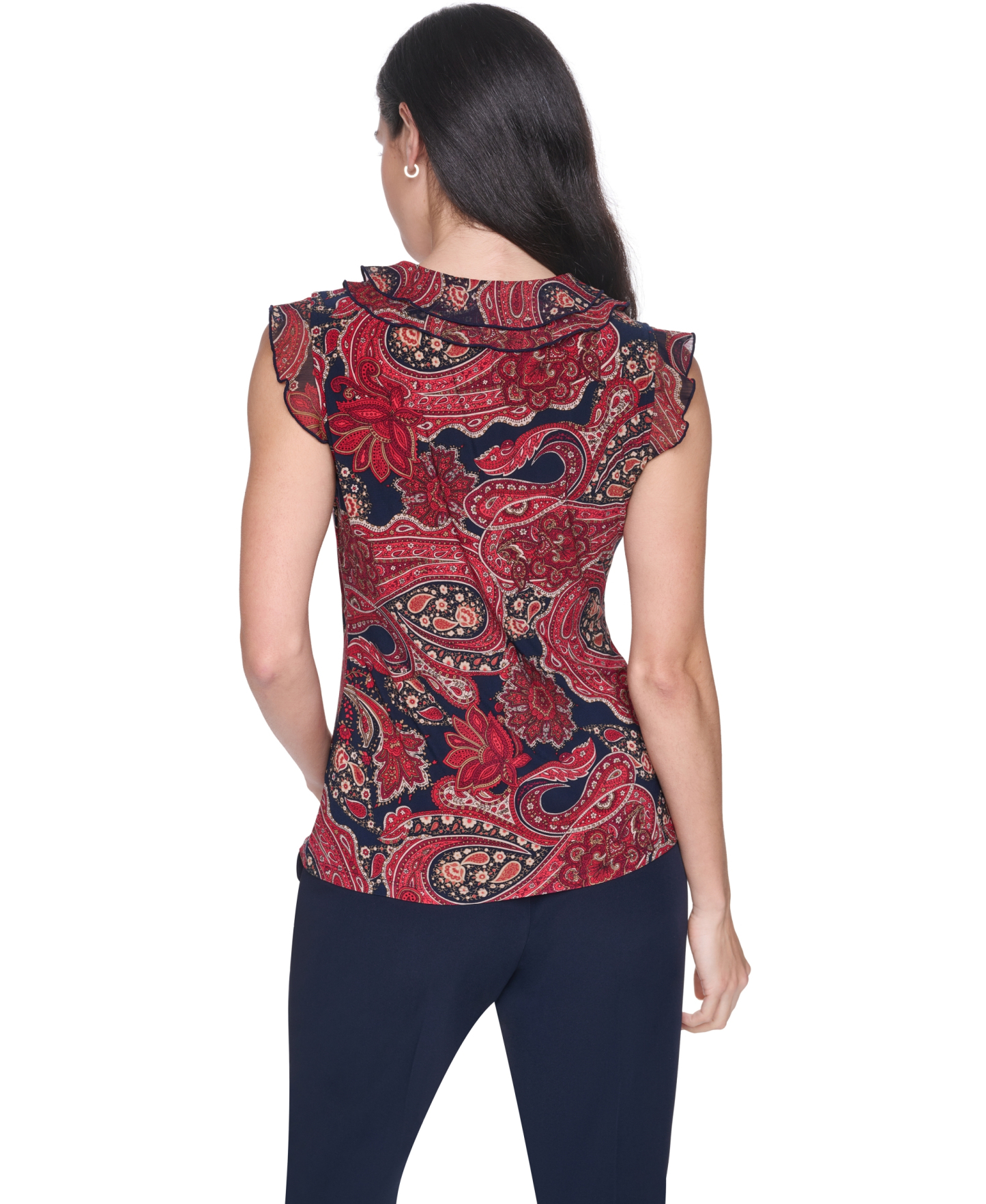 Tommy Hilfiger Women's Sleeveless Paisley V-Neck Blouse - Midnight Multi