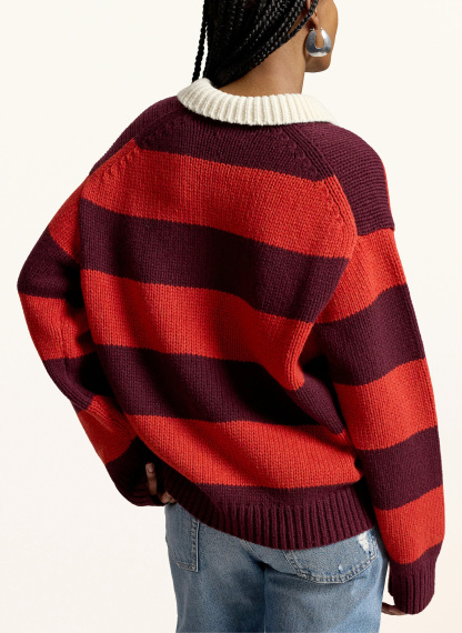 POLO RALPH LAUREN Strick-Poloshirt – ROT / ECRU / DUNKELLILA
