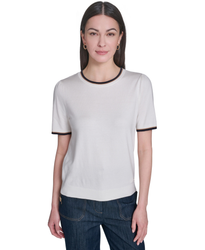 Tommy Hilfiger Women's Short-Sleeve Crewneck Sweater - Ivory Multi