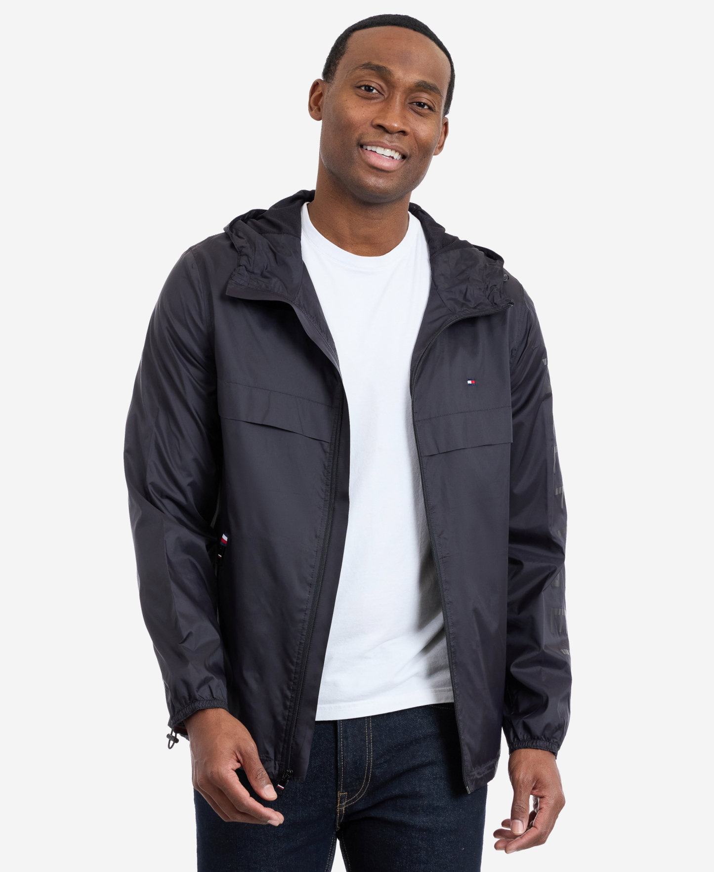 Tommy Hilfiger Men's Hooded Windbreaker Jacket - Black