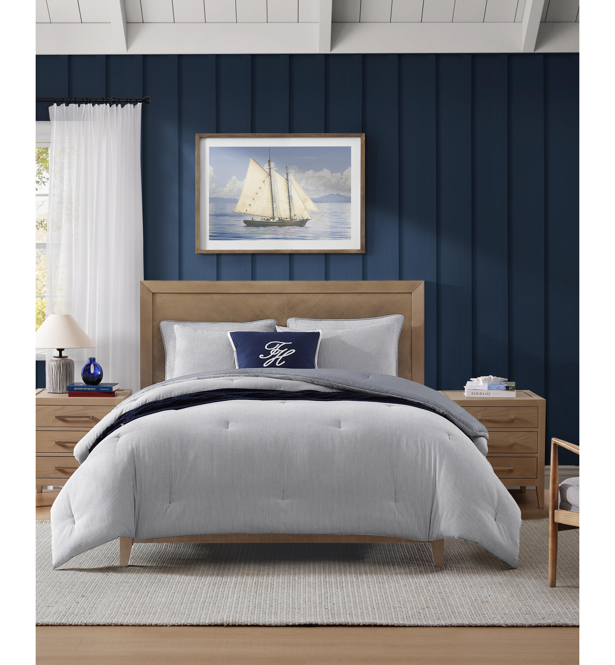 Tommy Hilfiger Swim Shop Monogram Cotton Decorative Pillow, 20" x 20" - Core Navy