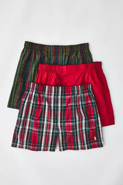 Polo Ralph Lauren Woven Cotton Boxer Shorts 3-Pack - Red