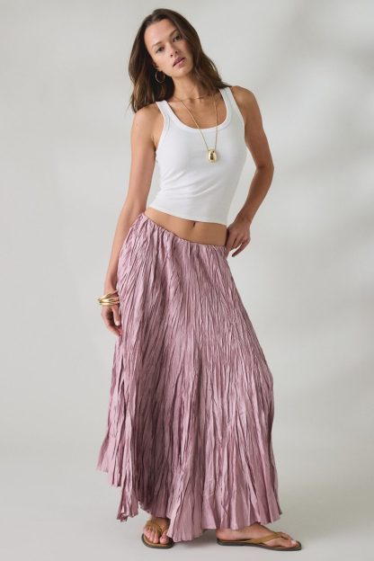 Kimchi Blue Whirlpool Crinkle Low-Rise Maxi Skirt - Pink