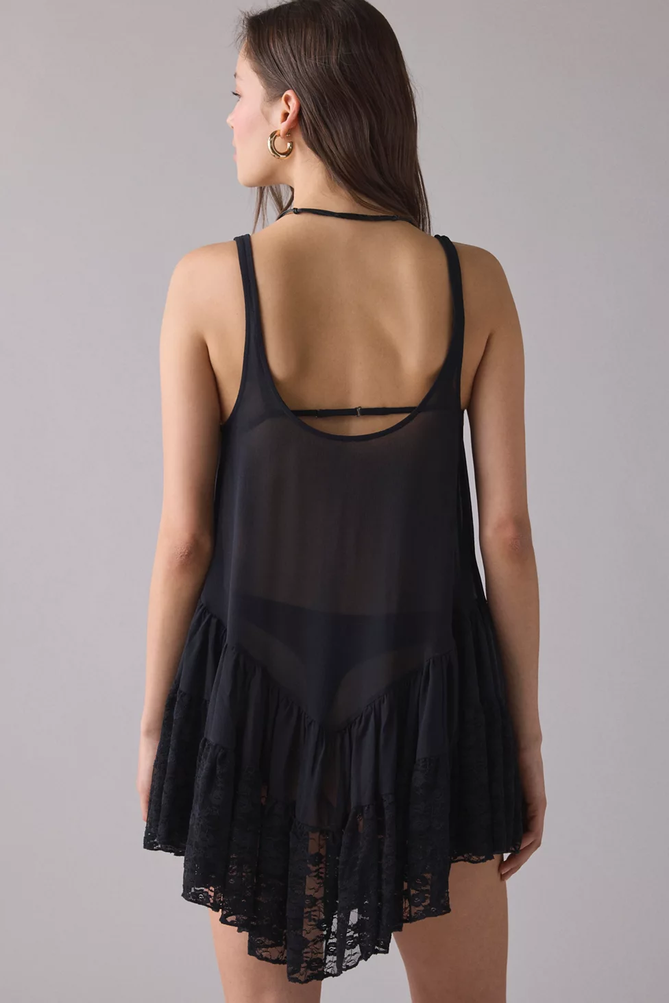Out From Under River Ruffle Lace Trim Slip Dress - Black