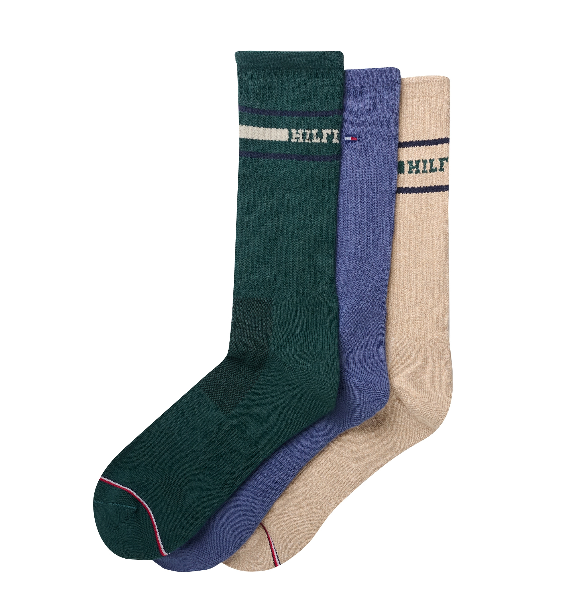 Tommy Hilfiger Men's 3-Pack Athletic Crew Sock - Green Assorted