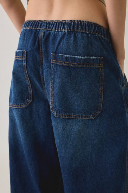 BDG Station Cocoon Baggy Barrel Leg Cargo Jeans - Vintage Denim Dark
