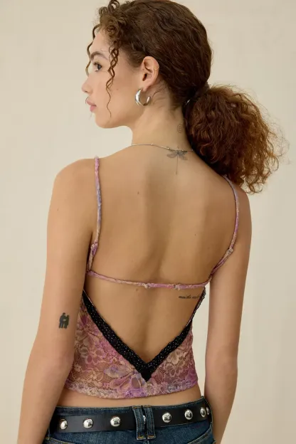 Out From Under Carmen Open-Back Sheer Lace Cami - Purple Multi
