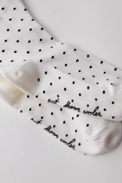 Out From Under Lettuce-Edge Polka Dot Socks - White + Black Polka Dot