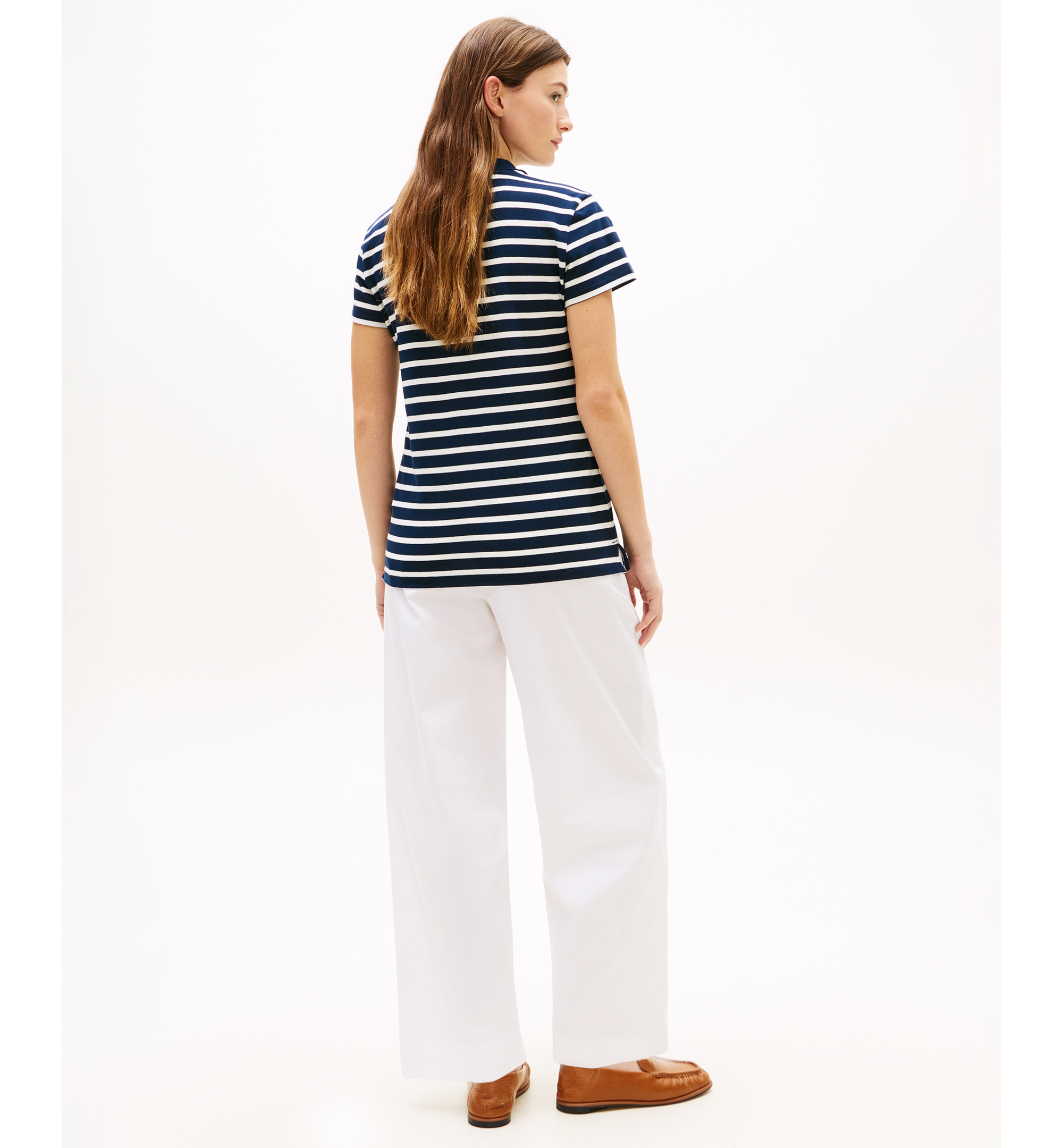 Tommy Hilfiger Women's Classic Pique Short-Sleeve Polo T-Shirt - Dark Night Navy/Ecru Stripe