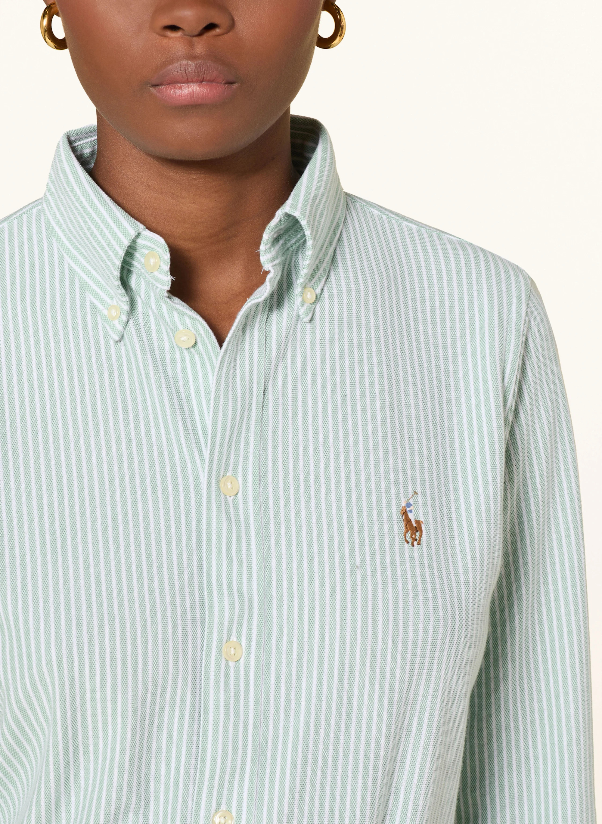 POLO RALPH LAUREN Hemdbluse aus Piqué – HELLGRÜN / WEISS