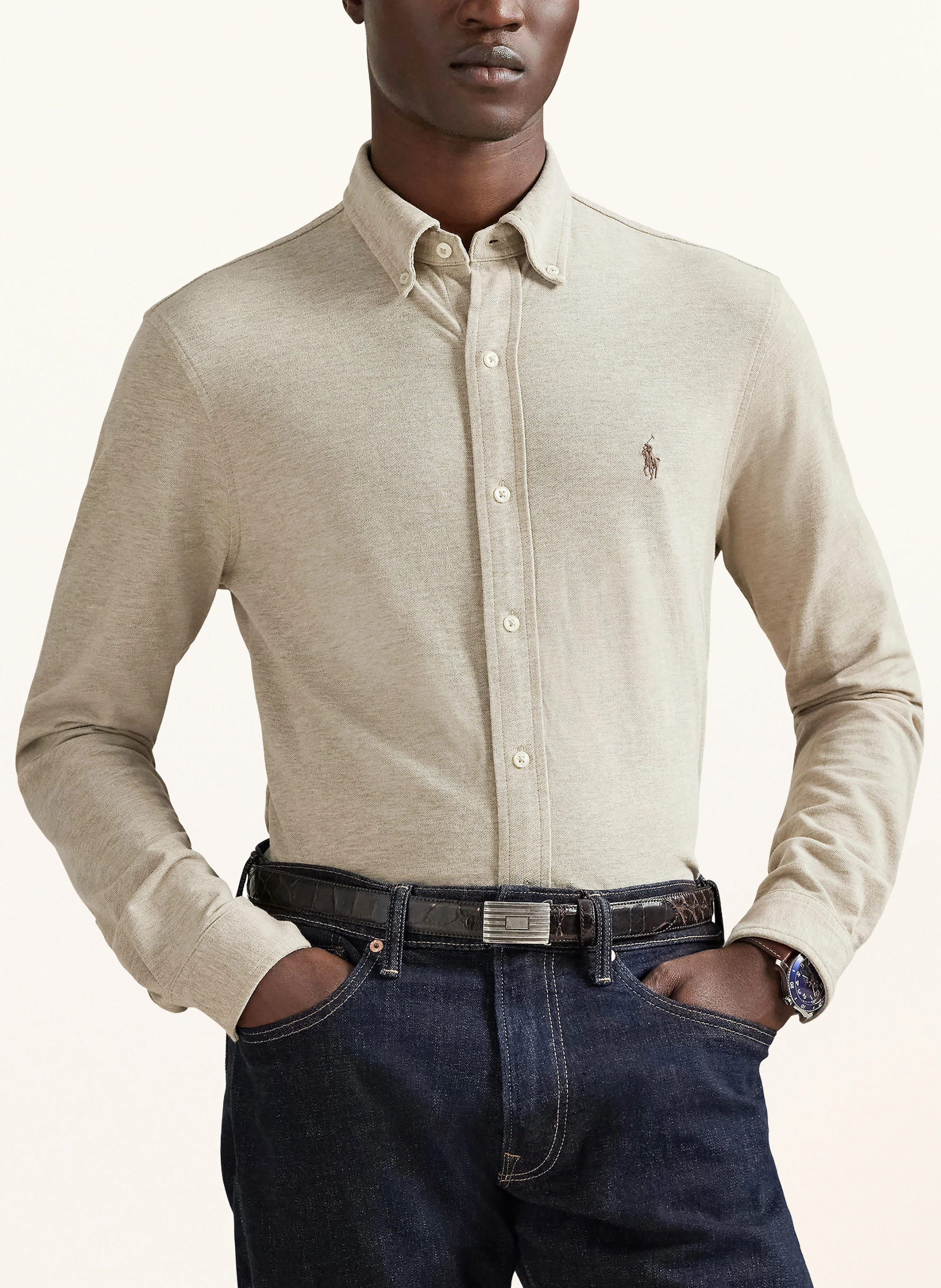 POLO RALPH LAUREN Piqué-Hemd Custom Fit – HELLBRAUN