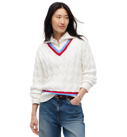 Tommy Hilfiger Women's Cable Half Zip Cricket Turtleneck Relaxed-Fit Sweater - Ecru