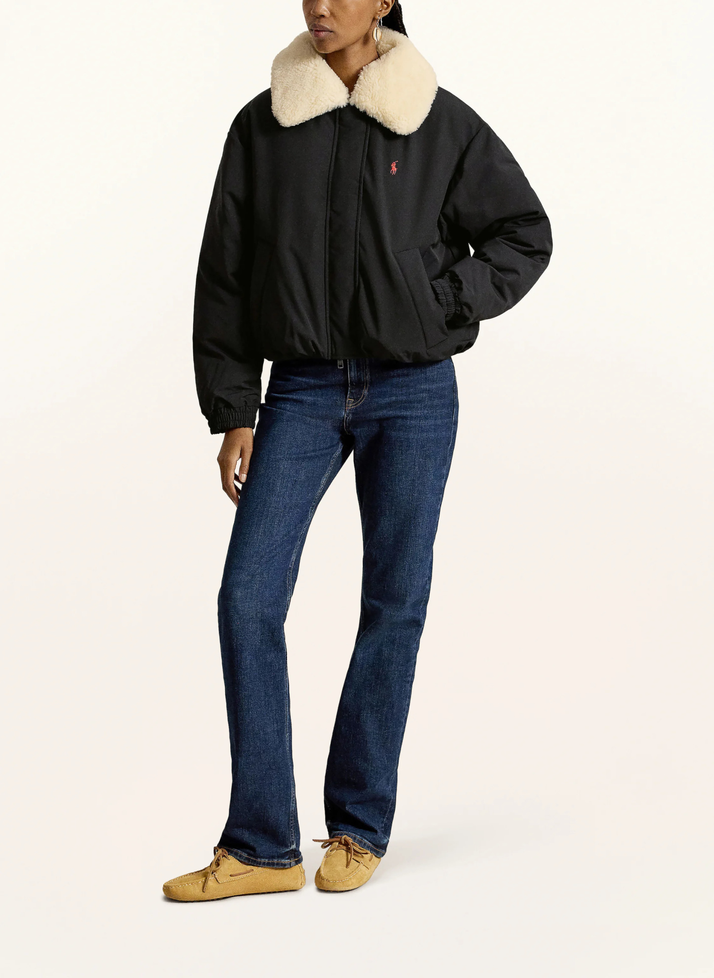 POLO RALPH LAUREN Daunenblouson mit abnehmbarem Kunstfell – SCHWARZ / CREME