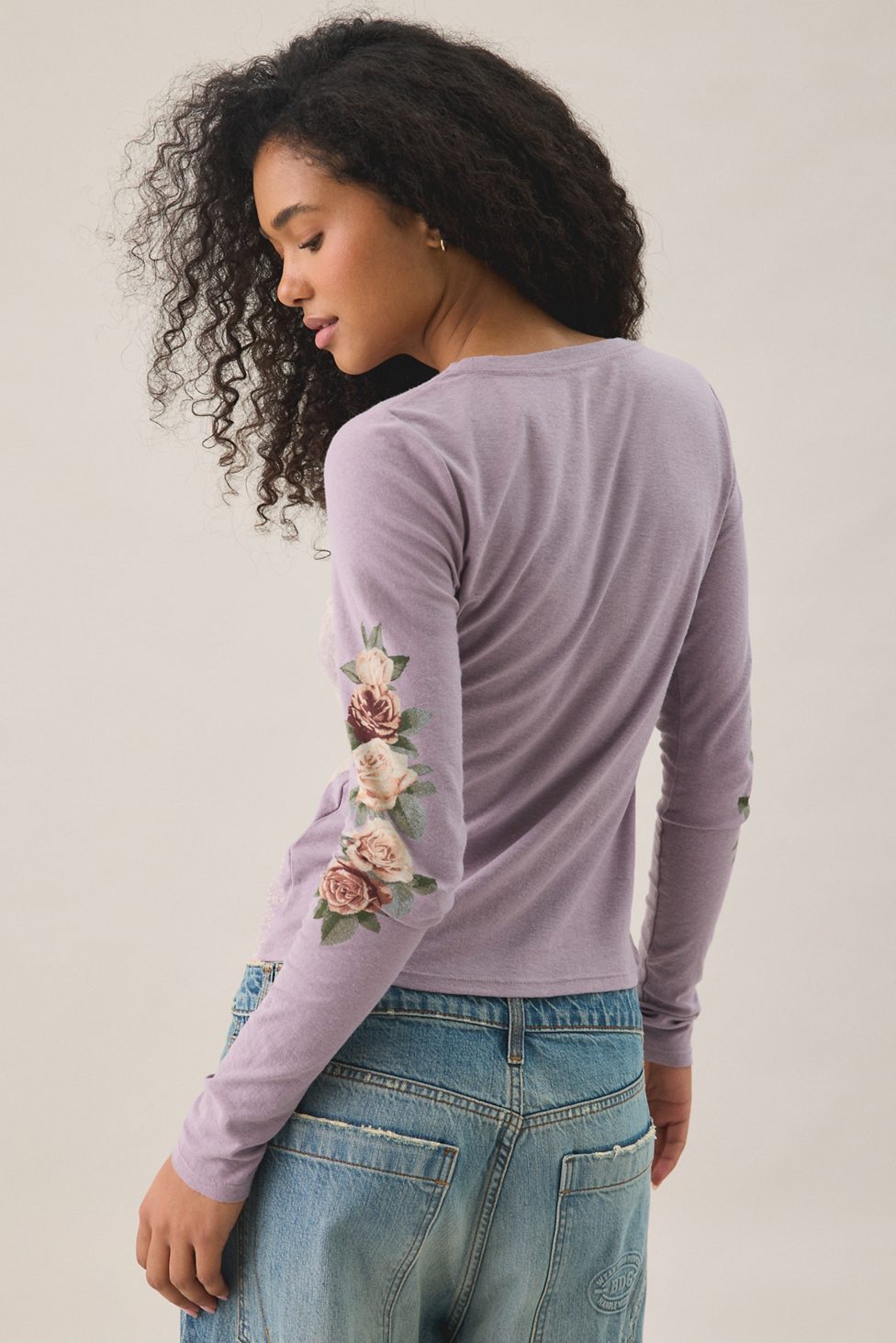 BDG Star Applique Graphic Leopard Print Long Sleeve Spill The Tee - Mauve