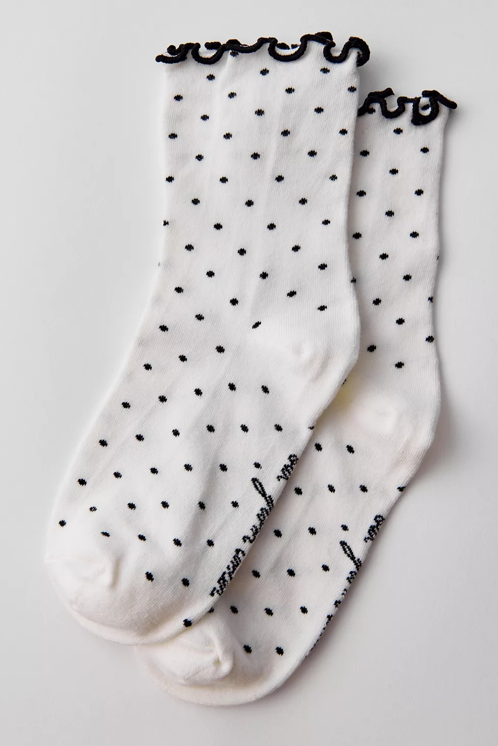 Out From Under Lettuce-Edge Polka Dot Socks - White + Black Polka Dot