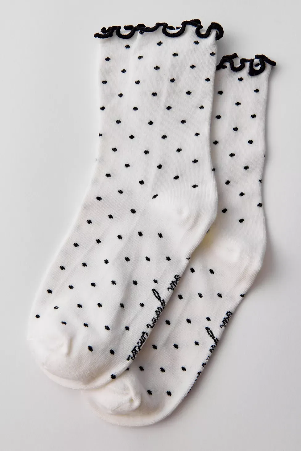 Out From Under Lettuce-Edge Polka Dot Socks - White + Black Polka Dot