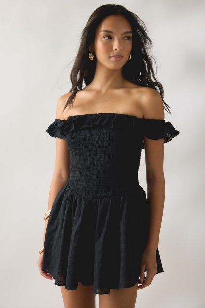 Kimchi Blue Clementine Smocked Ruffle Romper - Black