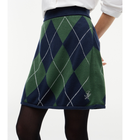 Tommy Hilfiger Women's Tartan Argyle A-Line Skirt - Argyle Deep Evergreen Dark Blue