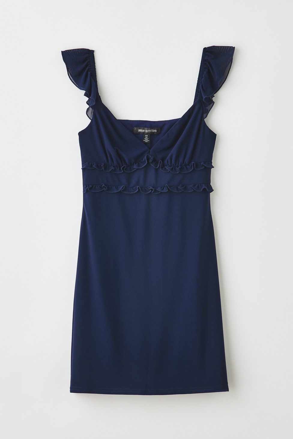 UO Nina Ruffle Trim Mesh Mini Dress - Navy