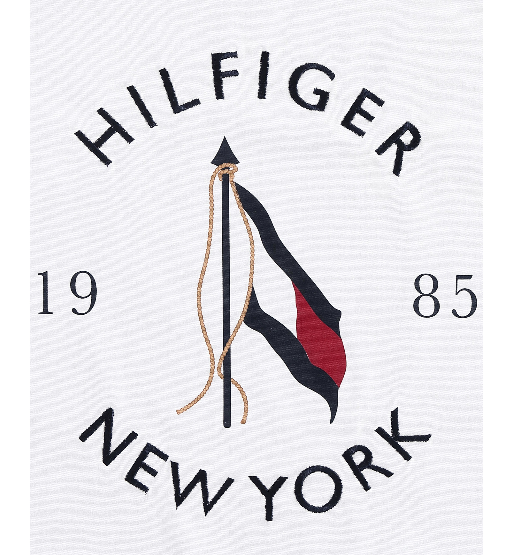 Tommy Hilfiger New York Flag Square Pillow, 20" X 20" - Ivory White/ Dark Navy/ Light Blue
