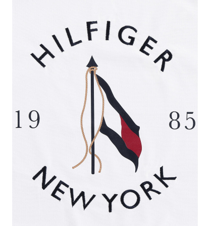 Tommy Hilfiger New York Flag Square Pillow, 20" X 20" - Ivory White/ Dark Navy/ Light Blue