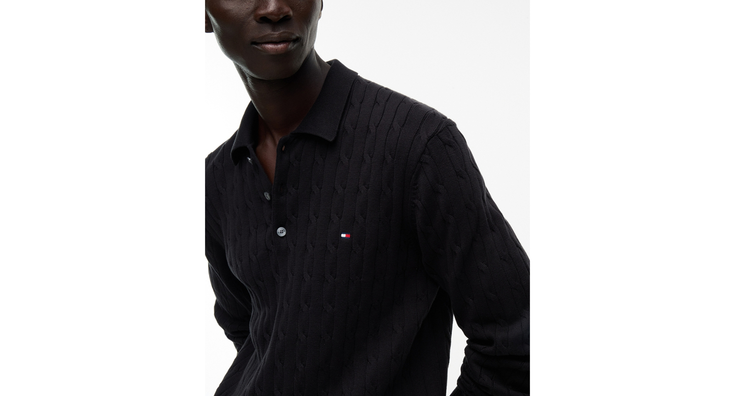 Tommy Hilfiger Men's Classic Cotton Cable-Knit Regular-Fit Sweater Polo - Black