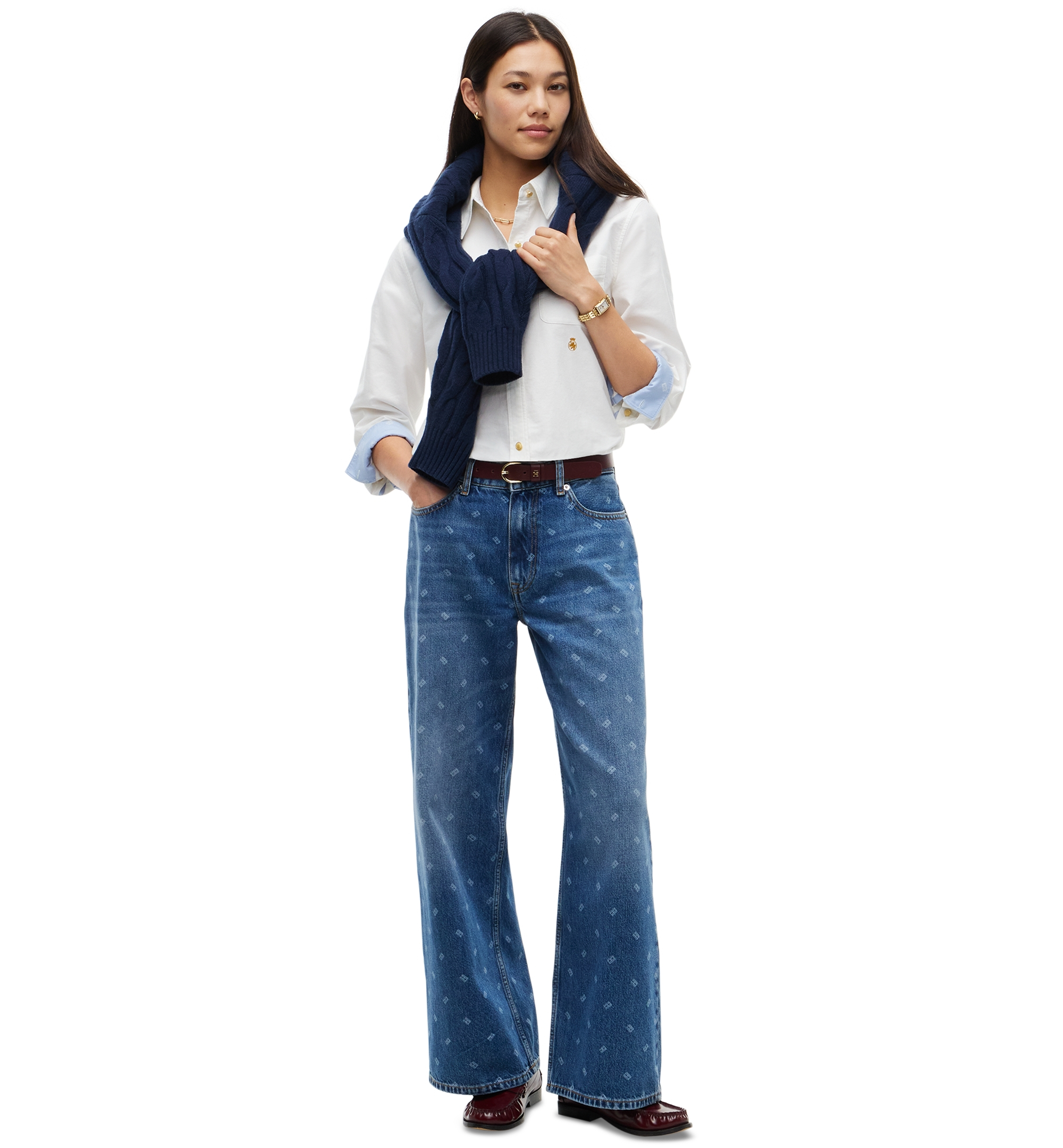 Tommy Hilfiger Women's American Icons High-Rise Wide-Leg Jeans, Macy's Exclusive - Medium Wash
