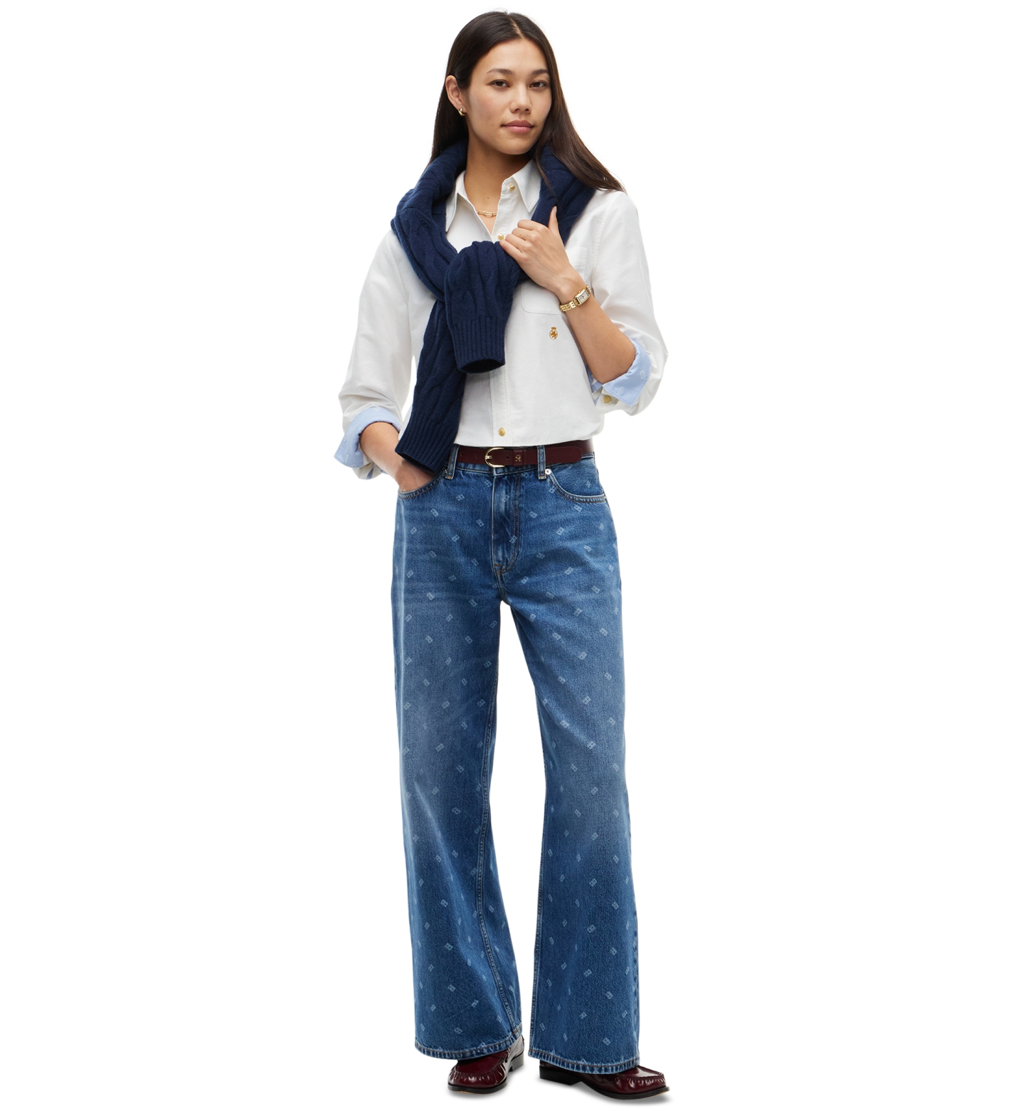 Tommy Hilfiger Women's American Icons High-Rise Wide-Leg Jeans, Macy's Exclusive - Medium Wash