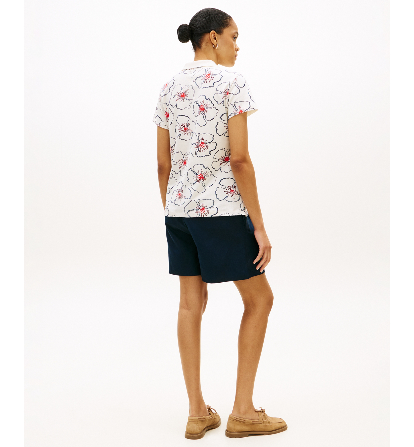Tommy Hilfiger Women's Printed Short-Sleeve Polo Top - Linear Poppy Watercolor Tommy White Red White Blue