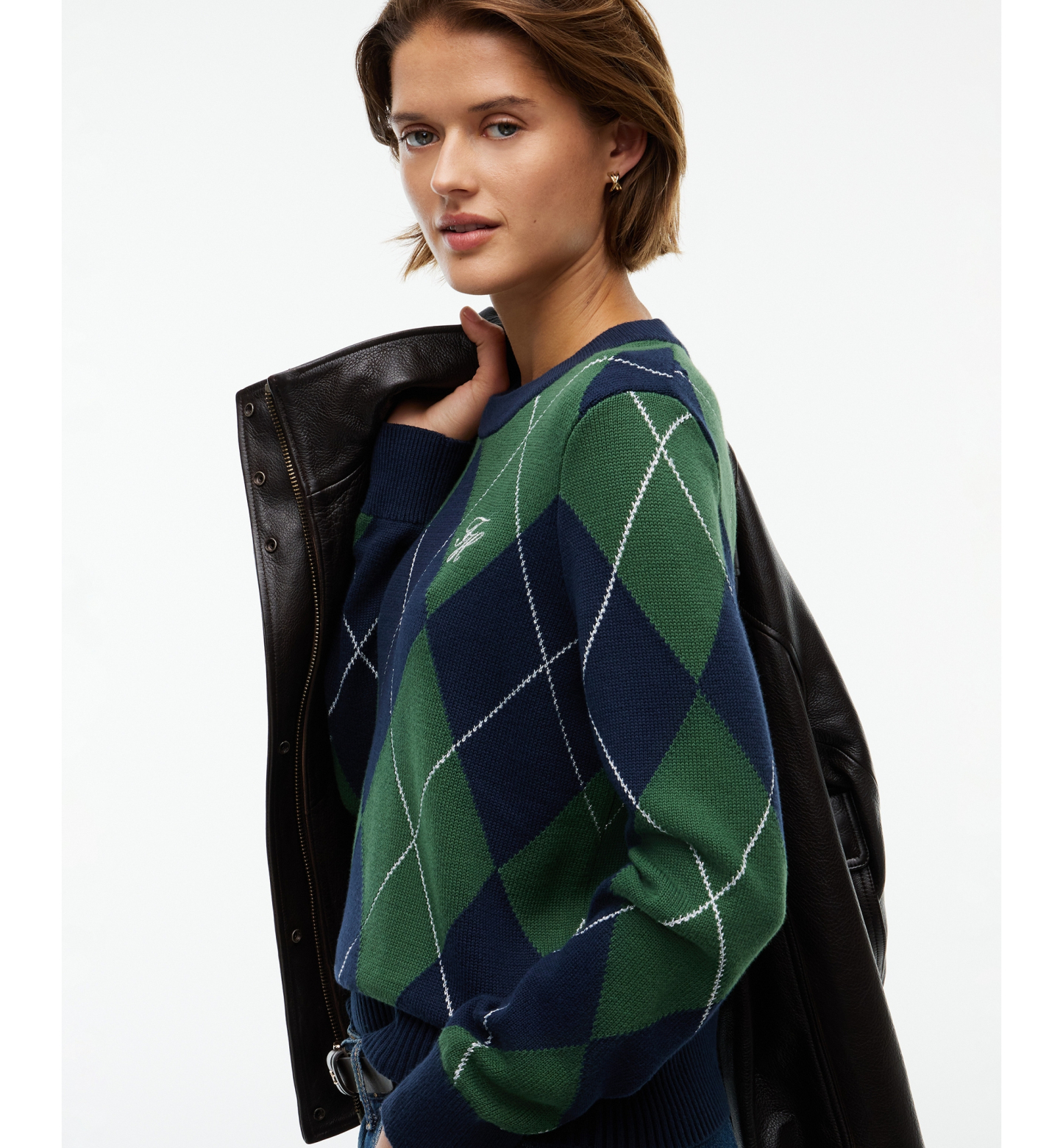 Tommy Hilfiger Women's Tartan Argyle Crewneck Long-Sleeve Sweater - Argyle Deep Evergreen Dark Blue