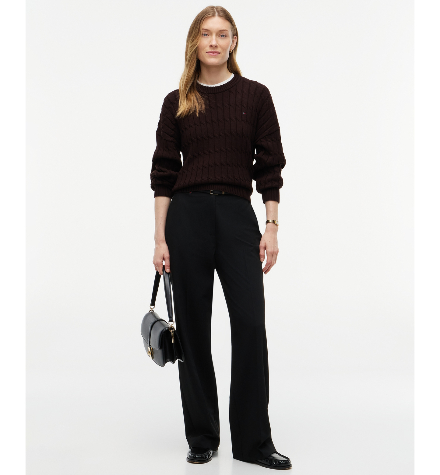 Tommy Hilfiger Women's Cable-Knit Crewneck Sweater - Chocolate