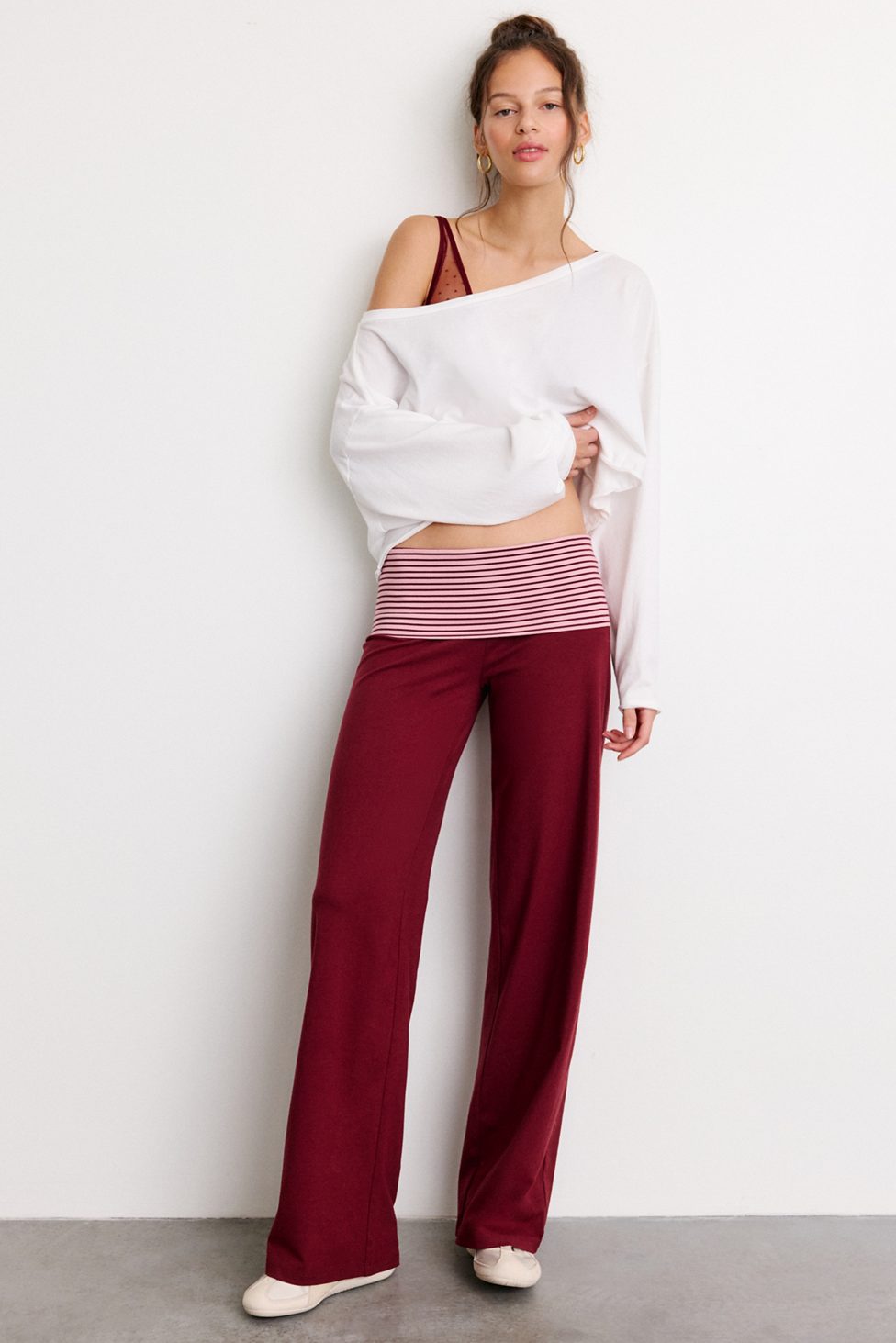 Out From Under Bec Foldover Wide Leg Pants - Maroon