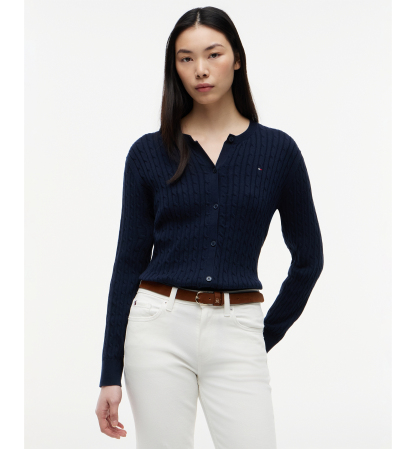 Tommy Hilfiger Women's Cable Knit Crew Neck Cardigan Sweater - Dark Night Navy