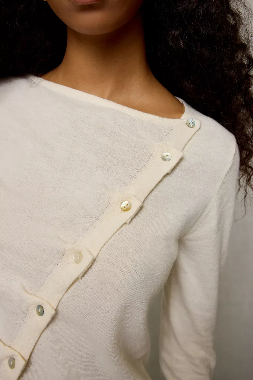 BDG Sutton Slanted Asymmetric Button Cardigan - Ivory