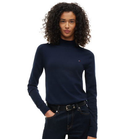 Tommy Hilfiger Women's Mock Neck Long-Sleeve Slim-Fit Sweater - Dark Blue