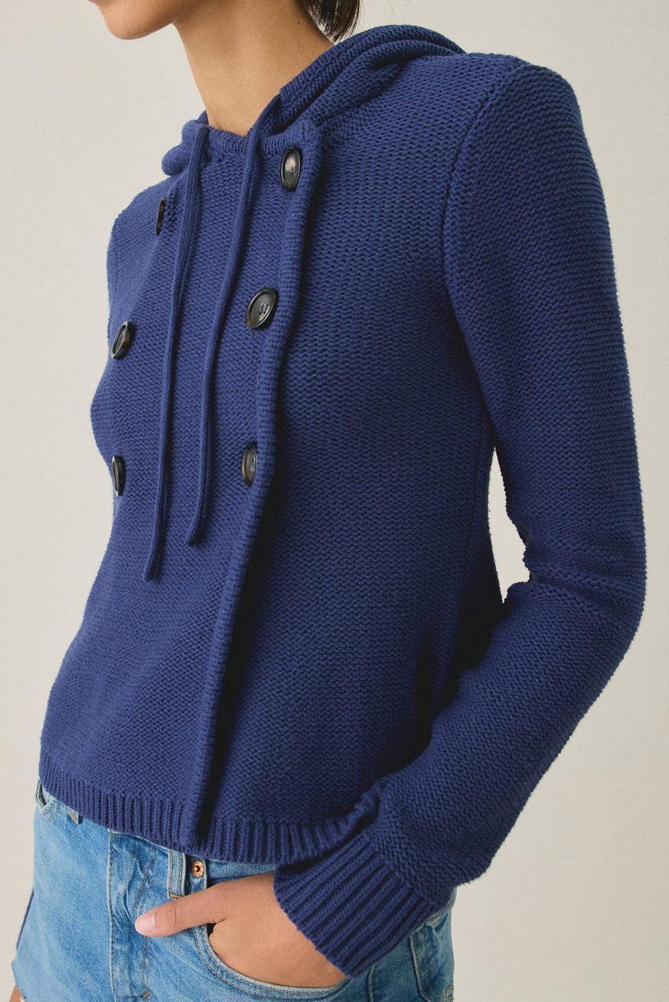 BDG Off Campus Double Breasted Hooded Cardigan - Navy