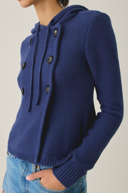 BDG Off Campus Double Breasted Hooded Cardigan - Navy