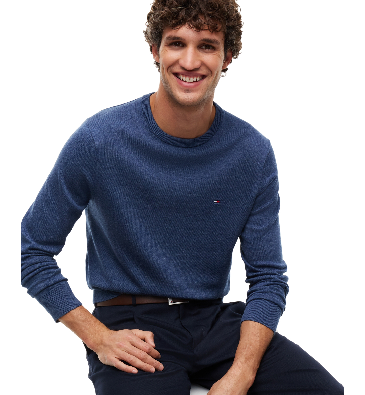 Tommy Hilfiger Men's Essential Cotton Crewneck Sweater - Aegean Sea Heather