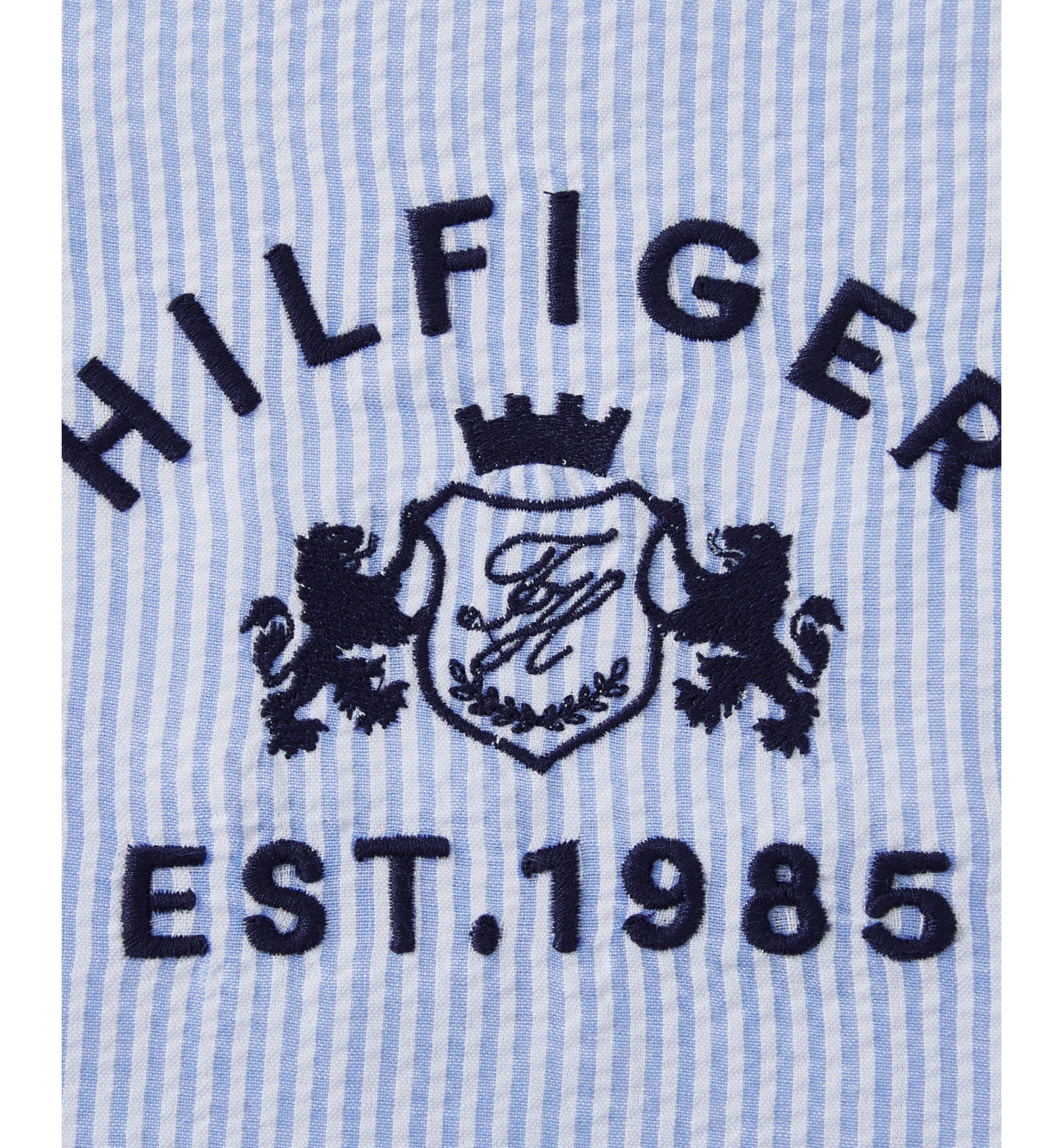 Tommy Hilfiger Crest Breakfast Seersucker Decorative Pillow, 12" x 16" - Blue, White