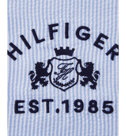 Tommy Hilfiger Crest Breakfast Seersucker Decorative Pillow, 12" x 16" - Blue, White
