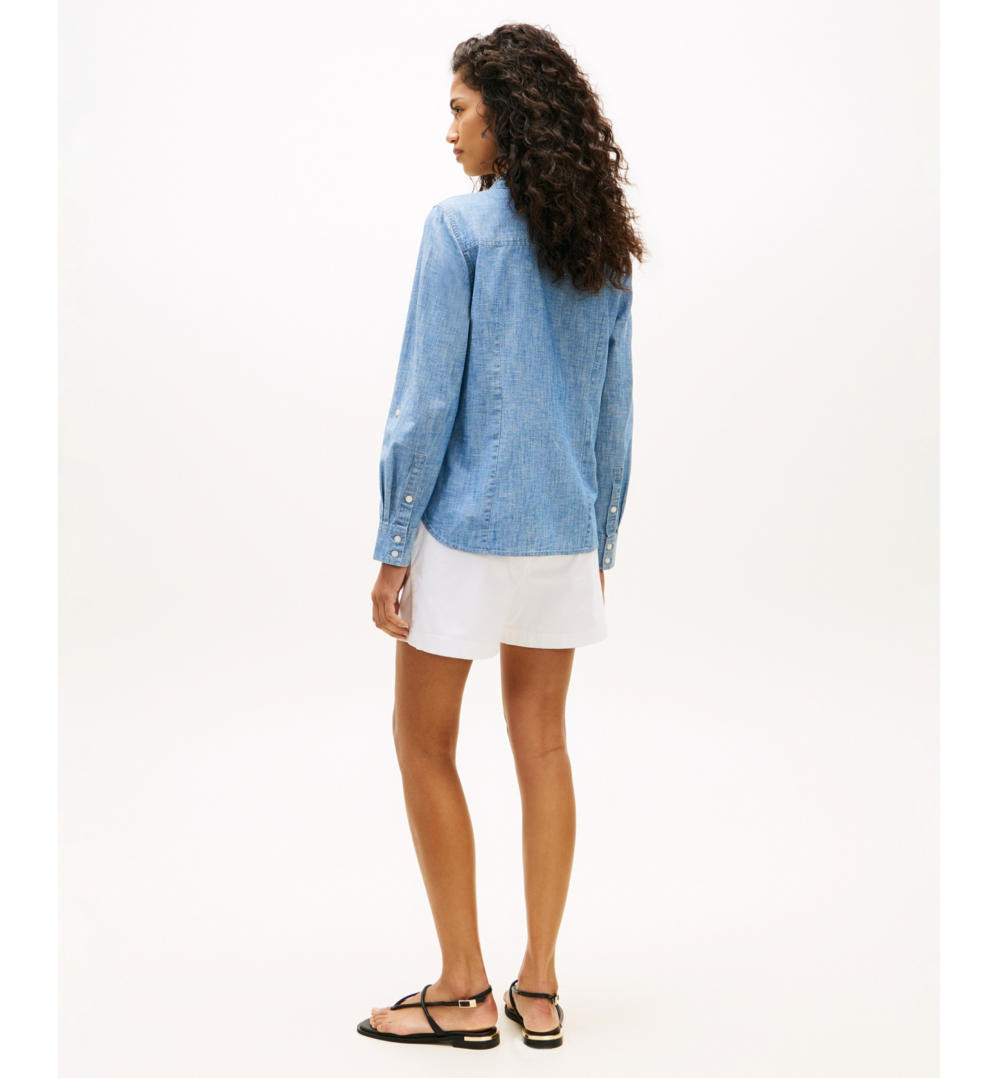 Tommy Hilfiger Women's Chambray Roll-Tab Long-Sleeve Shirt - Mid Blue