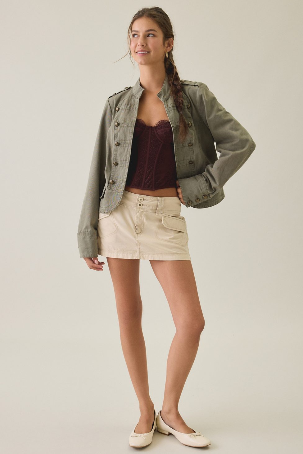BDG Cate Cotton Band Jacket - Olive
