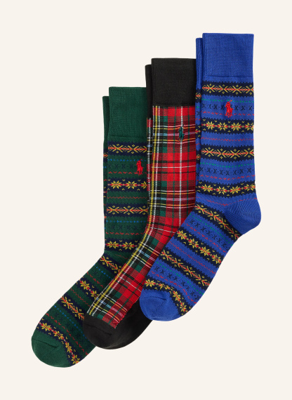 POLO RALPH LAUREN 3er-Pack Socken mit Geschenkbox – DUNKELGRÜN / ROT / BLAU