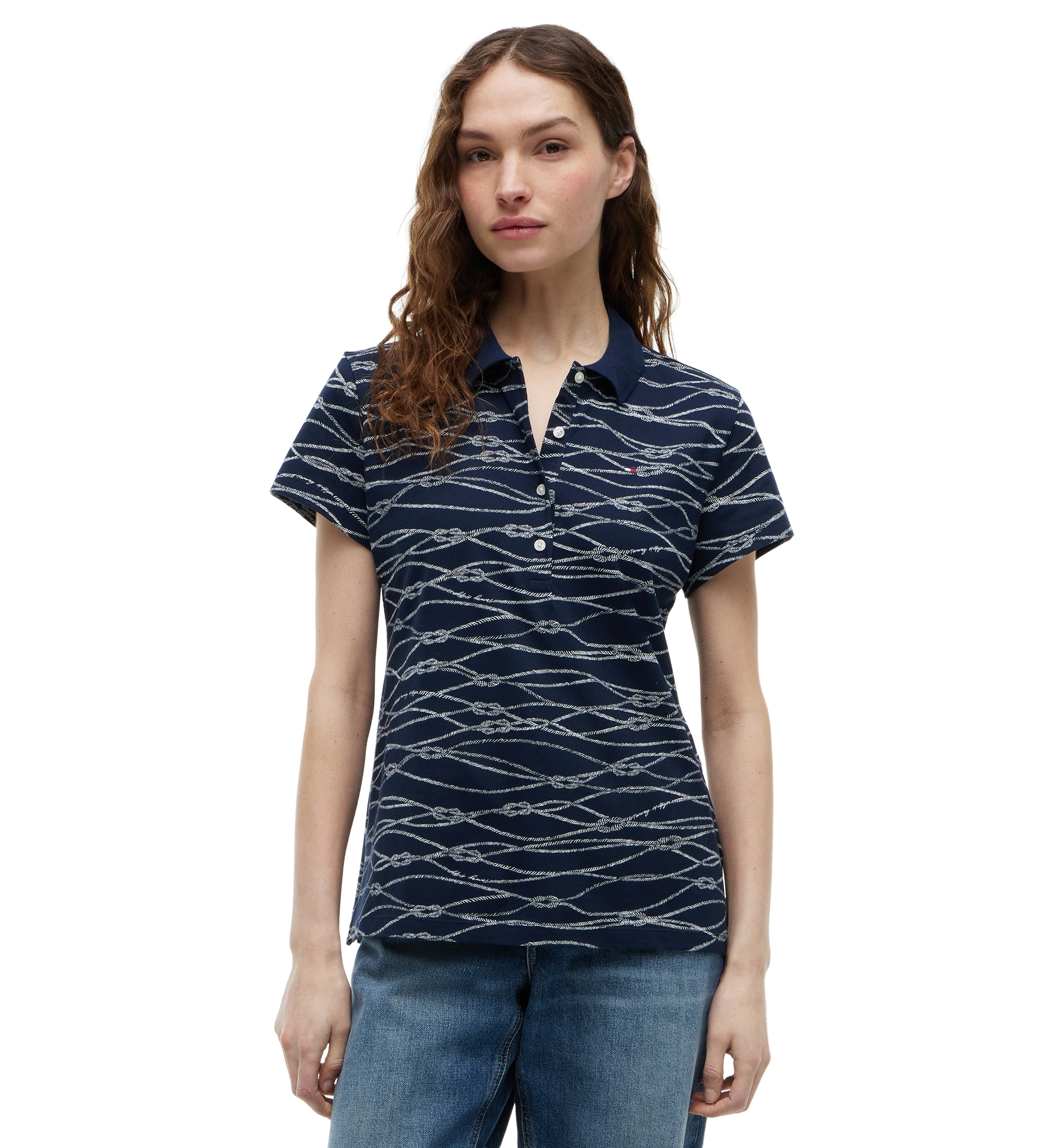 Tommy Hilfiger Women's Printed Short-Sleeve Polo Top - Handrawn Rope