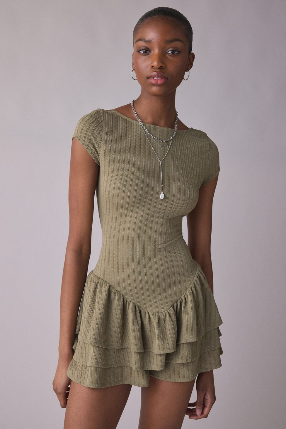 Kimchi Blue Ruffled Up Short Sleeve Romper - Green