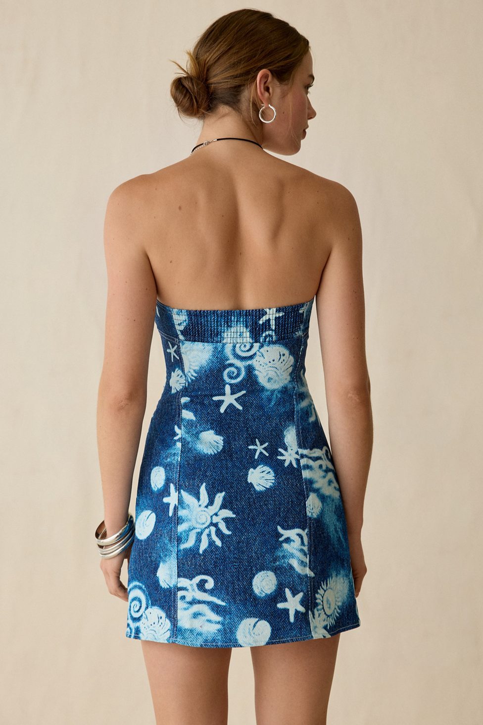 BDG Surfs Up Lace-Up Strapless Denim Mini Dress - Blue Multi