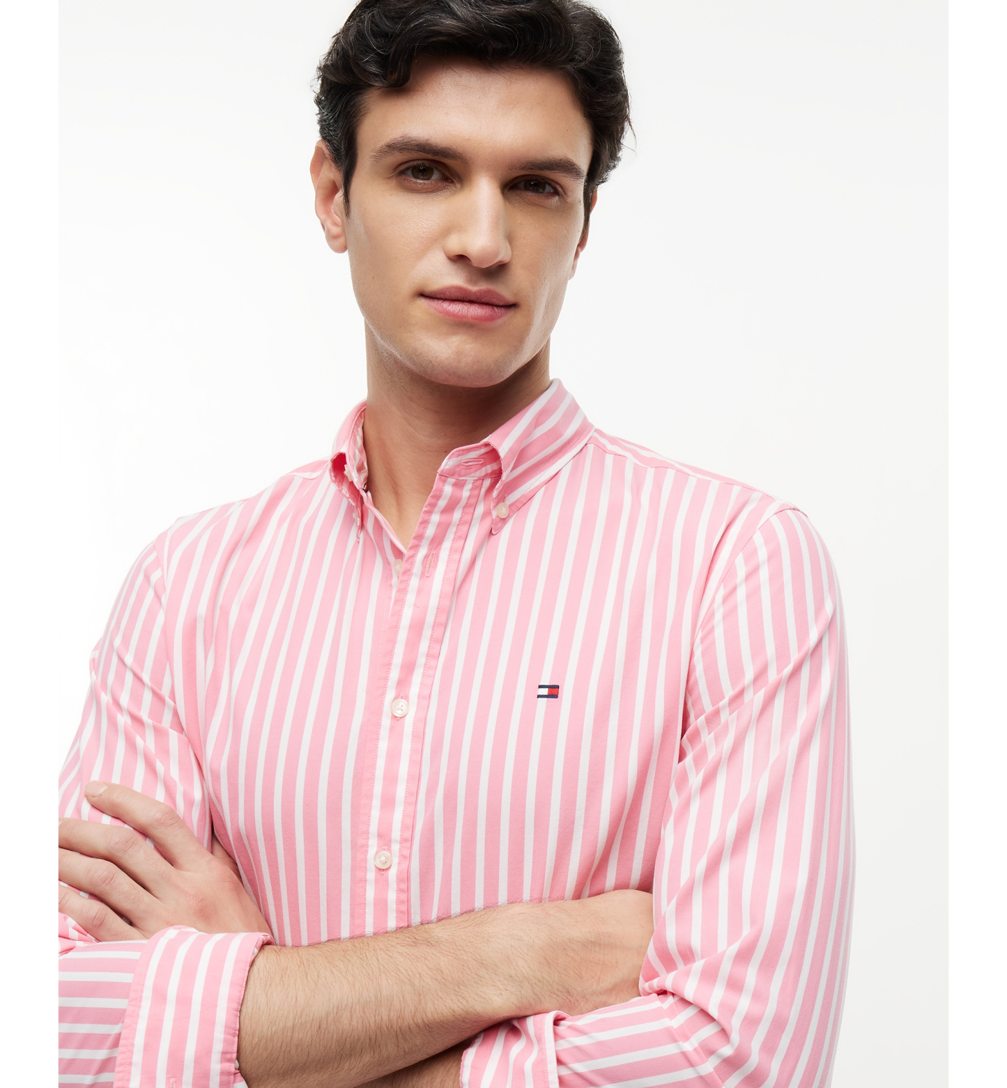 Tommy Hilfiger Regular-Fit Men's Flex Poplin Stripe Shirt - Pink / Stripe