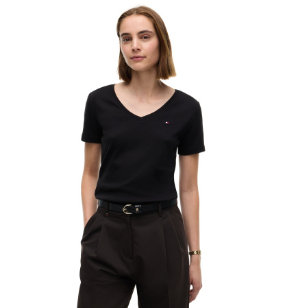 Tommy Hilfiger Women's Rib Slim V-Neck Short-Sleeve T-Shirt - Black