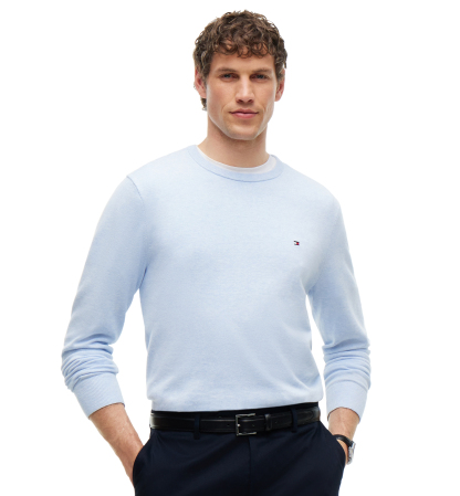 Tommy Hilfiger Men's Essential Cotton Crewneck Sweater - Sky Blue Heather